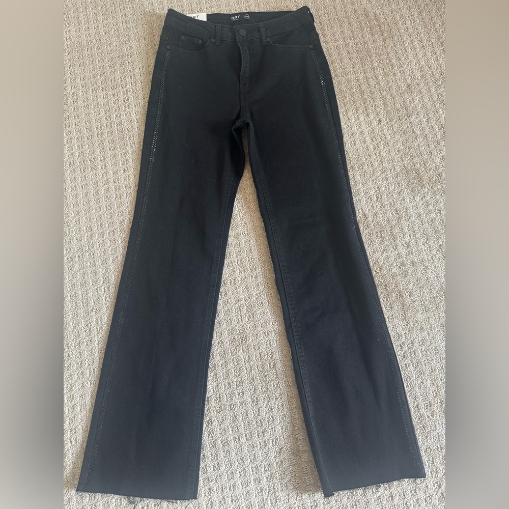OAT New York Black Bootcut Jeans 2/26 Raw Hem Stretch Mid Rise Pants